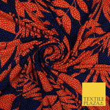 John Kaldor Blue Orange Large Tropical Leaves Dotted Jersey Fabric 58" 10169
