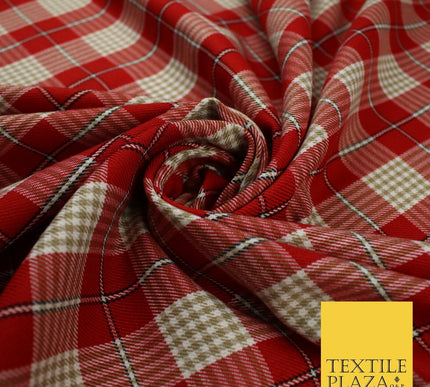 RED BEIGE TARTAN CHECK Irvine Inspired Poly Viscose Fabric 58" Dress 10180