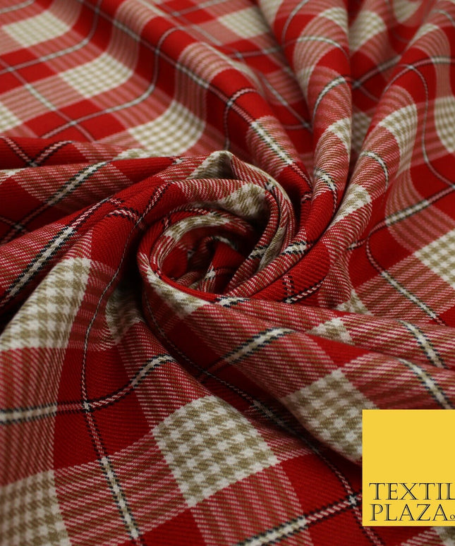 RED BEIGE TARTAN CHECK Irvine Inspired Poly Viscose Fabric 58" Dress 10180