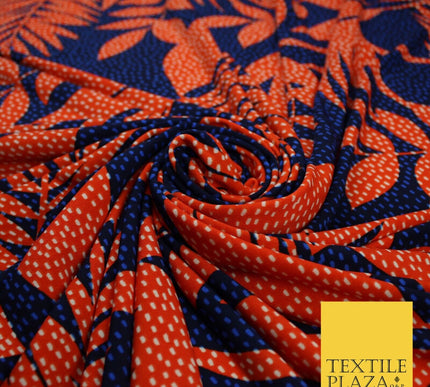 John Kaldor Blue Orange Large Tropical Leaves Dotted Jersey Fabric 58" 10169