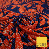 John Kaldor Blue Orange Large Tropical Leaves Dotted Jersey Fabric 58" 10169
