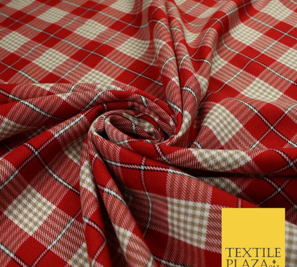 RED BEIGE TARTAN CHECK Irvine Inspired Poly Viscose Fabric 58" Dress 10180