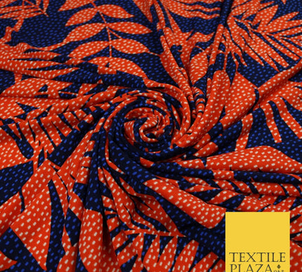 John Kaldor Blue Orange Large Tropical Leaves Dotted Jersey Fabric 58" 10169