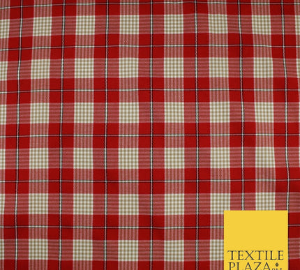 RED BEIGE TARTAN CHECK Irvine Inspired Poly Viscose Fabric 58" Dress 10180