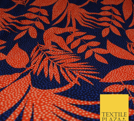John Kaldor Blue Orange Large Tropical Leaves Dotted Jersey Fabric 58" 10169
