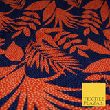 John Kaldor Blue Orange Large Tropical Leaves Dotted Jersey Fabric 58" 10169