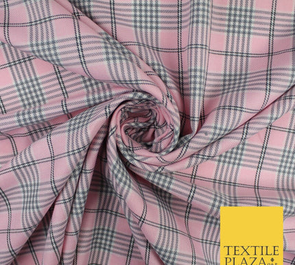 PINK WHITE TARTAN CHECK Irvine Inspired Poly Viscose Fabric 58" Dress Craft10178