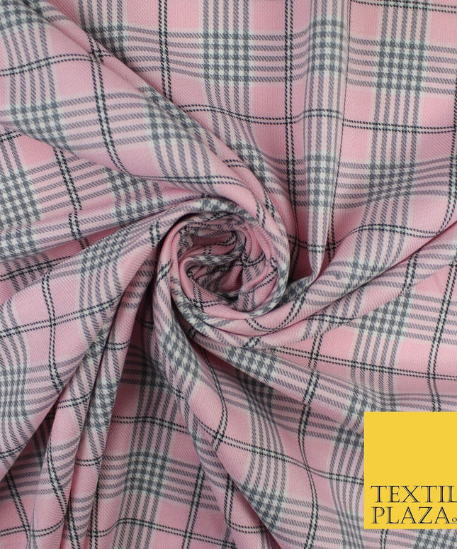 PINK WHITE TARTAN CHECK Irvine Inspired Poly Viscose Fabric 58" Dress Craft10178
