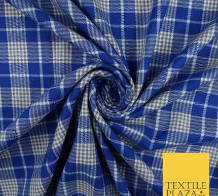 BLUE WHITE TARTAN CHECK Irvine Inspired Poly Viscose Fabric 58" Craft Dress10177