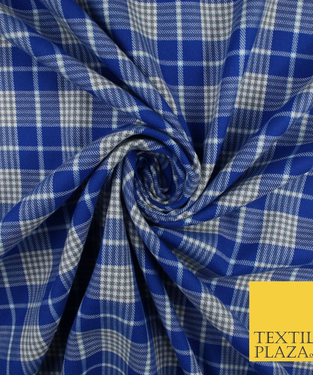 BLUE WHITE TARTAN CHECK Irvine Inspired Poly Viscose Fabric 58" Craft Dress10177