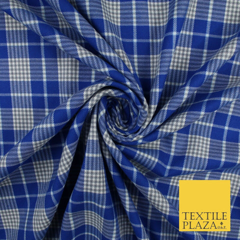 BLUE WHITE TARTAN CHECK Irvine Inspired Poly Viscose Fabric 58" Craft Dress10177