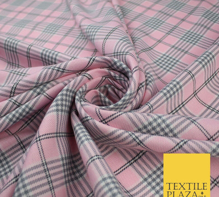 PINK WHITE TARTAN CHECK Irvine Inspired Poly Viscose Fabric 58" Dress Craft10178