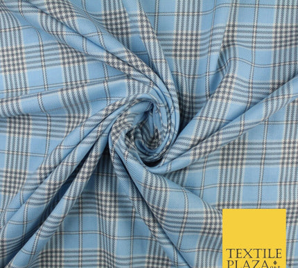 LIGHT BLUE WHITE TARTAN CHECK Irvine Inspired Poly Viscose Fabric 58" Dress10179