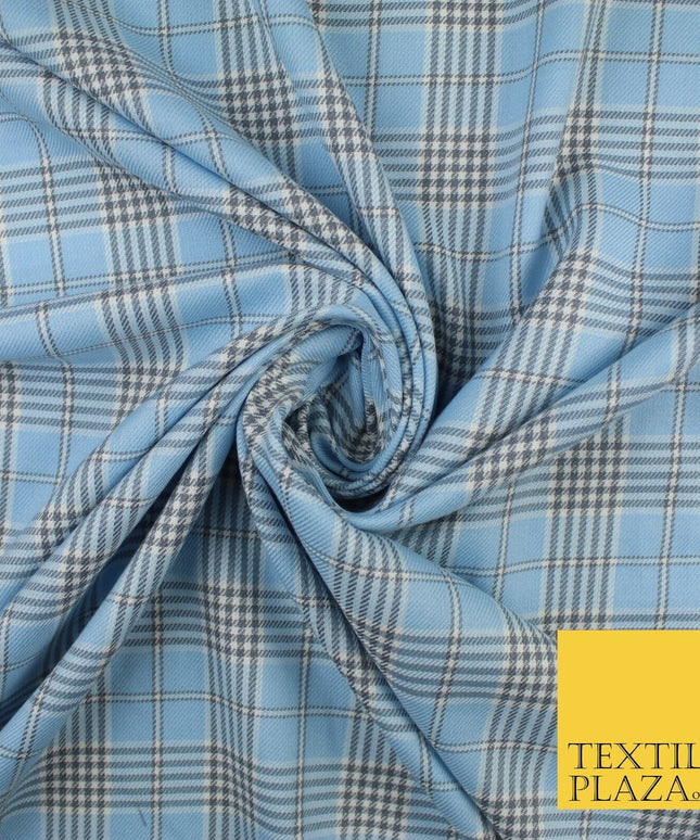 LIGHT BLUE WHITE TARTAN CHECK Irvine Inspired Poly Viscose Fabric 58" Dress10179