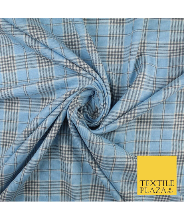 LIGHT BLUE WHITE TARTAN CHECK Irvine Inspired Poly Viscose Fabric 58" Dress10179