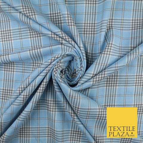 LIGHT BLUE WHITE TARTAN CHECK Irvine Inspired Poly Viscose Fabric 58" Dress10179