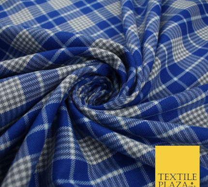 BLUE WHITE TARTAN CHECK Irvine Inspired Poly Viscose Fabric 58" Craft Dress10177