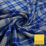 BLUE WHITE TARTAN CHECK Irvine Inspired Poly Viscose Fabric 58" Craft Dress10177
