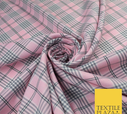 PINK WHITE TARTAN CHECK Irvine Inspired Poly Viscose Fabric 58" Dress Craft10178