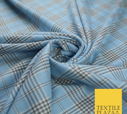 LIGHT BLUE WHITE TARTAN CHECK Irvine Inspired Poly Viscose Fabric 58" Dress10179