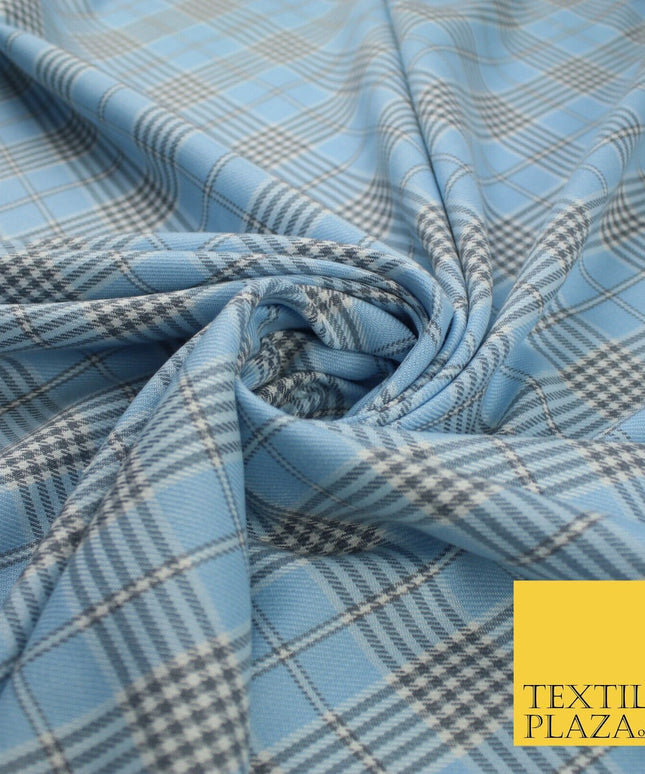 LIGHT BLUE WHITE TARTAN CHECK Irvine Inspired Poly Viscose Fabric 58" Dress10179