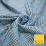 LIGHT BLUE WHITE TARTAN CHECK Irvine Inspired Poly Viscose Fabric 58" Dress10179