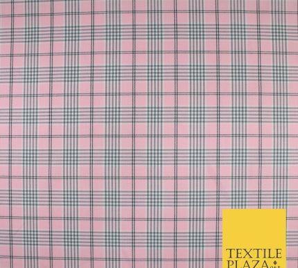 PINK WHITE TARTAN CHECK Irvine Inspired Poly Viscose Fabric 58" Dress Craft10178