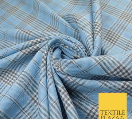 LIGHT BLUE WHITE TARTAN CHECK Irvine Inspired Poly Viscose Fabric 58" Dress10179
