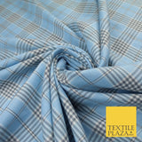 LIGHT BLUE WHITE TARTAN CHECK Irvine Inspired Poly Viscose Fabric 58" Dress10179