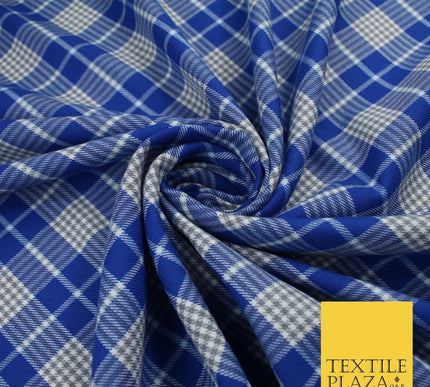BLUE WHITE TARTAN CHECK Irvine Inspired Poly Viscose Fabric 58" Craft Dress10177