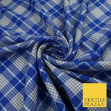 BLUE WHITE TARTAN CHECK Irvine Inspired Poly Viscose Fabric 58" Craft Dress10177