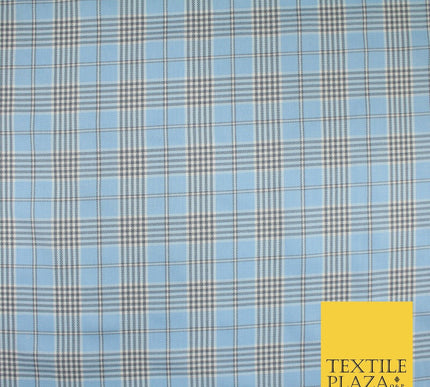 LIGHT BLUE WHITE TARTAN CHECK Irvine Inspired Poly Viscose Fabric 58" Dress10179