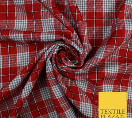 RED WHITE TARTAN CHECK Irvine Inspired Poly Viscose Fabric 58" Craft Dress 10176