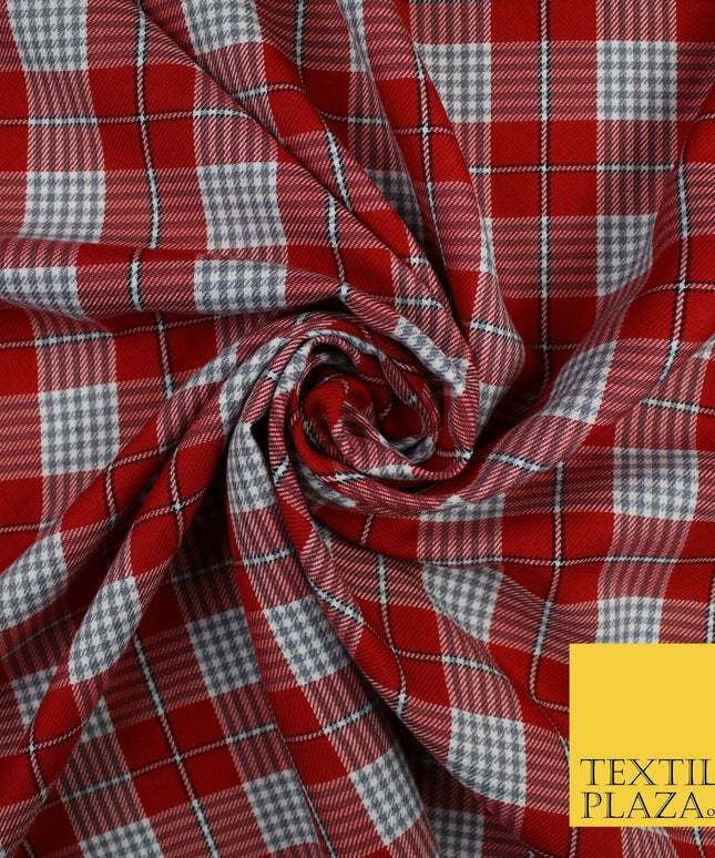 RED WHITE TARTAN CHECK Irvine Inspired Poly Viscose Fabric 58" Craft Dress 10176