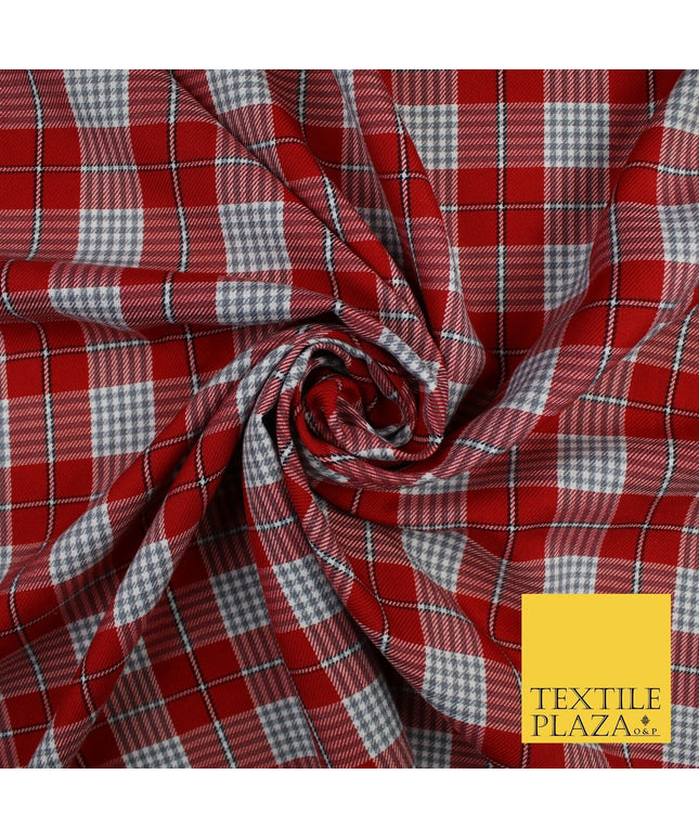 RED WHITE TARTAN CHECK Irvine Inspired Poly Viscose Fabric 58" Craft Dress 10176