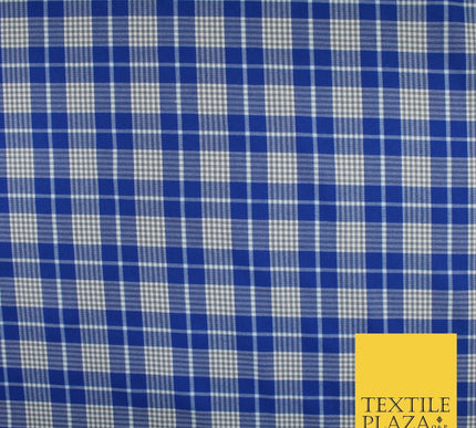 BLUE WHITE TARTAN CHECK Irvine Inspired Poly Viscose Fabric 58" Craft Dress10177
