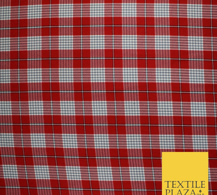 RED WHITE TARTAN CHECK Irvine Inspired Poly Viscose Fabric 58" Craft Dress 10176