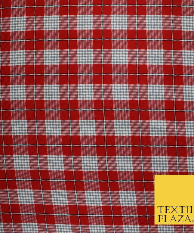 RED WHITE TARTAN CHECK Irvine Inspired Poly Viscose Fabric 58" Craft Dress 10176