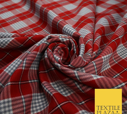 RED WHITE TARTAN CHECK Irvine Inspired Poly Viscose Fabric 58" Craft Dress 10176