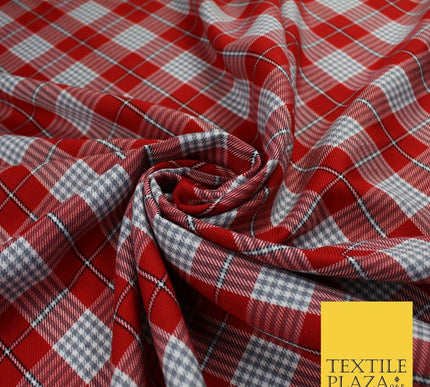 RED WHITE TARTAN CHECK Irvine Inspired Poly Viscose Fabric 58" Craft Dress 10176