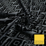 Grey Black African Tribal Aztec Flocked Stretch Jersey Fabric 56" 10114