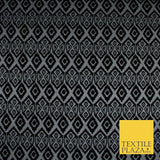Grey Black African Tribal Aztec Flocked Stretch Jersey Fabric 56" 10114