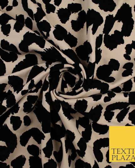 Beige Black Leopard Animal Print Flocked Stretch Jersey Fabric 56" 10113