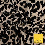 Beige Black Leopard Animal Print Flocked Stretch Jersey Fabric 56" 10113
