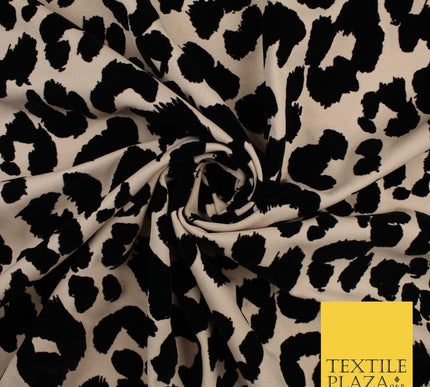 Beige Black Leopard Animal Print Flocked Stretch Jersey Fabric 56" 10113