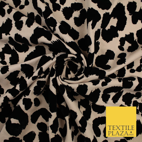 Beige Black Leopard Animal Print Flocked Stretch Jersey Fabric 56" 10113