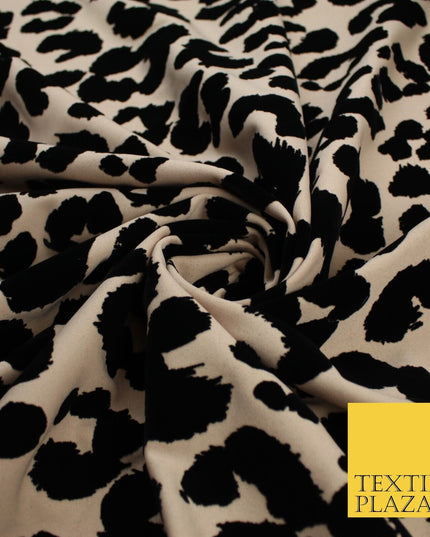 Beige Black Leopard Animal Print Flocked Stretch Jersey Fabric 56" 10113