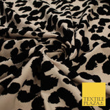 Beige Black Leopard Animal Print Flocked Stretch Jersey Fabric 56" 10113