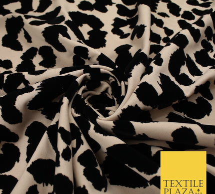 Beige Black Leopard Animal Print Flocked Stretch Jersey Fabric 56" 10113
