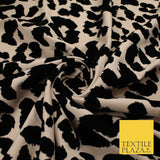 Beige Black Leopard Animal Print Flocked Stretch Jersey Fabric 56" 10113